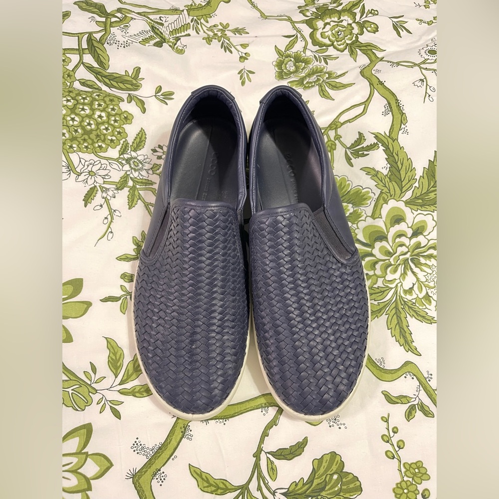 Ecco Blue Loafers Slip-On Shoes with Woven Texture